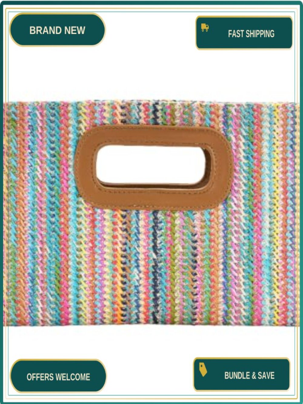 Faux Straw Clutch with Removable Chain Crossbody Summer Bag
